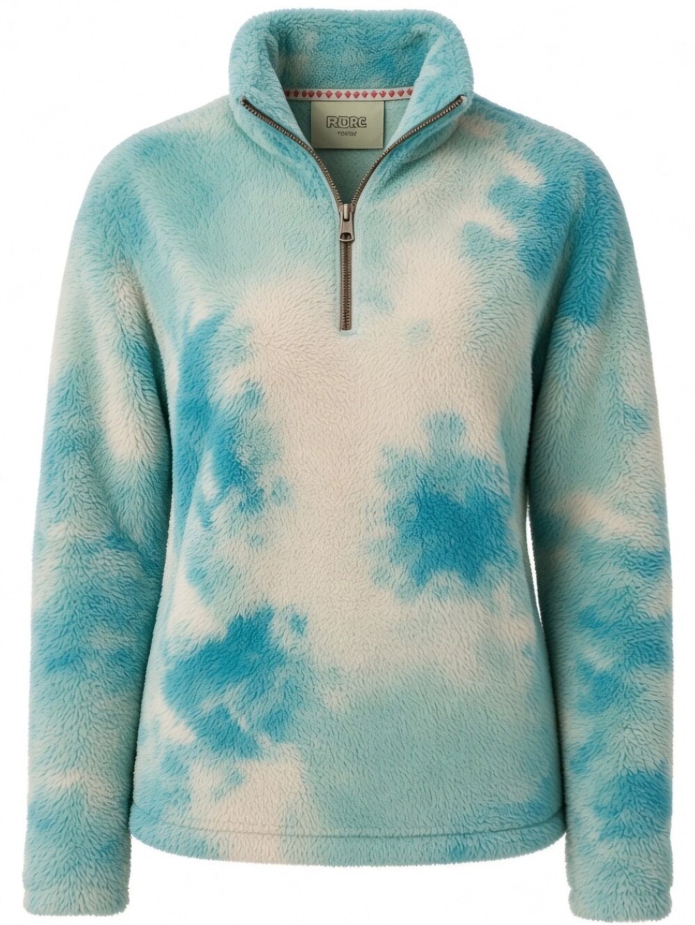 Cozy Plush Tie-Dye Quarter-Zip Turtleneck Sweater - Blue/Teal